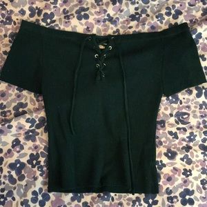 pacsun la hearts green off shoulder lace up top